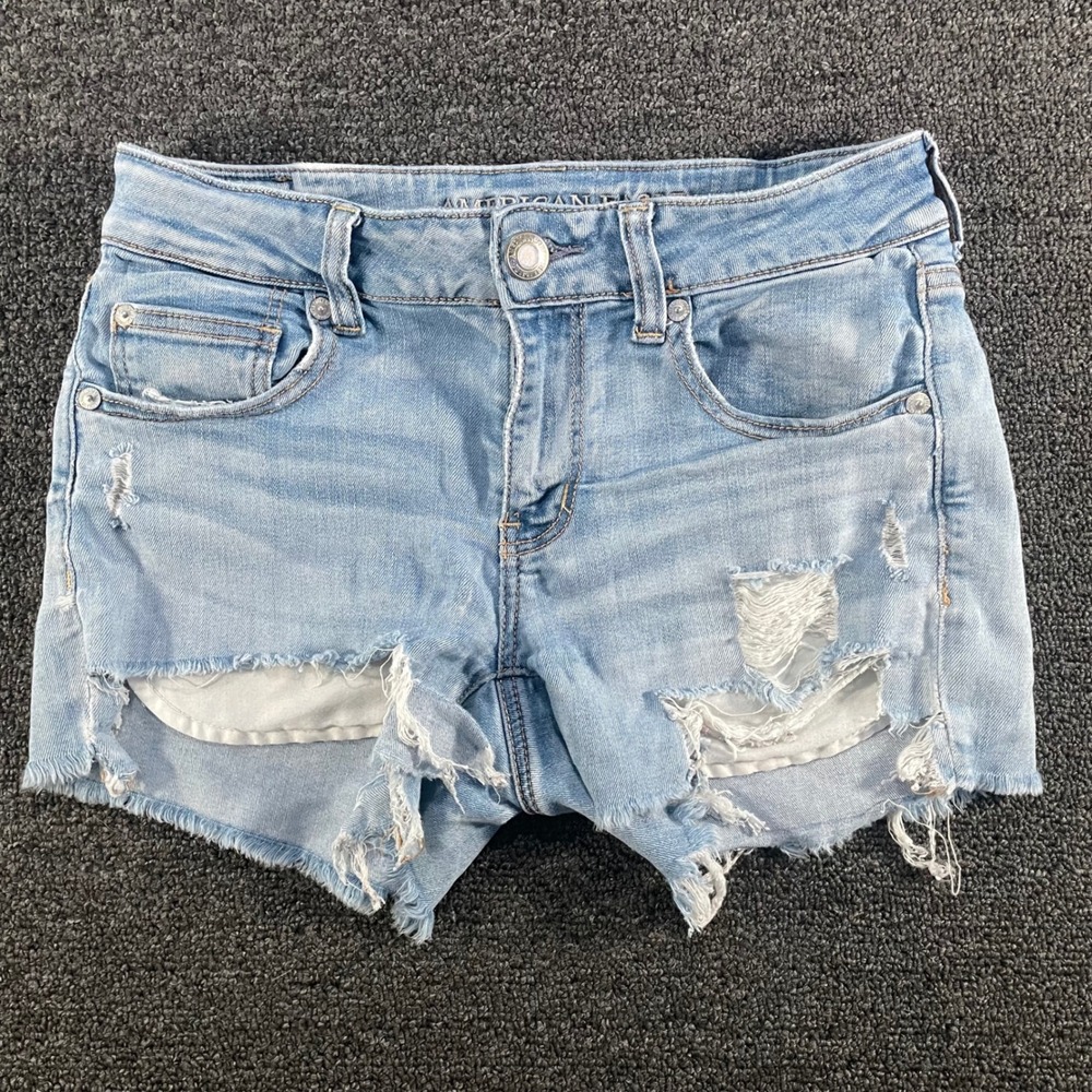 American Eagle Jean Shorts Womens 6 Blue Good Distressed Ne(x)t Level Stretch